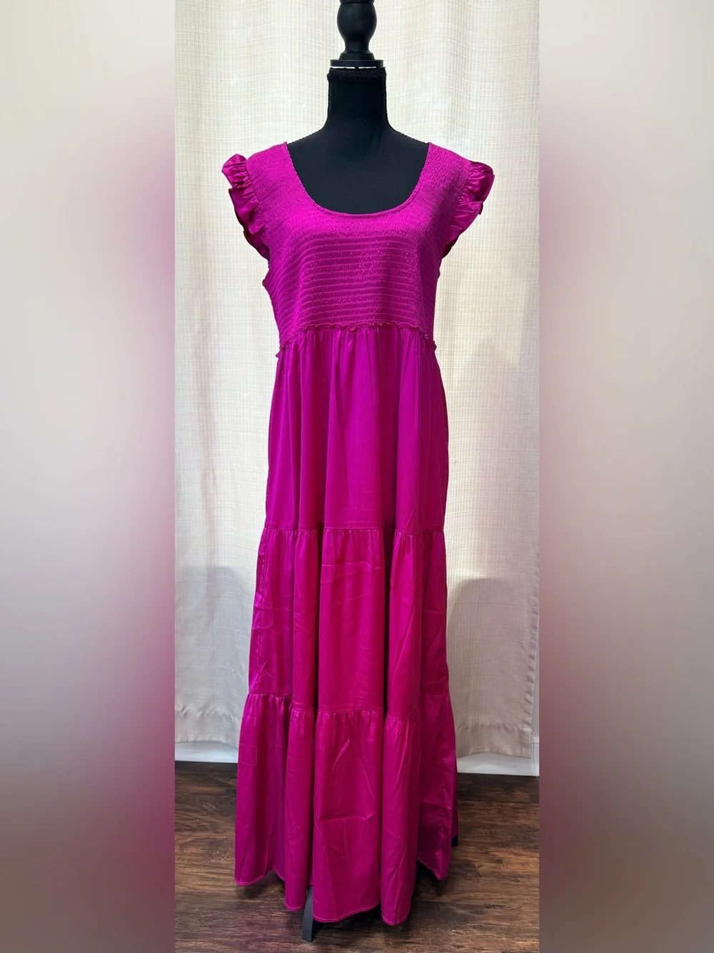 Natural Life Olivia Magenta Smocked Maxi Dress Sz L Boho Chic NWT - Picture 2 of 12